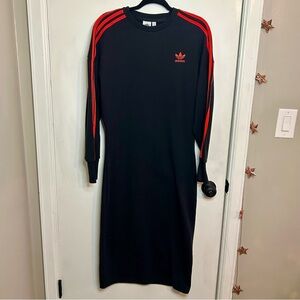 adidas Black Long Sleeve Dress with Red Stripes